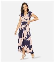 Women's Navy Floral Print Wrap Front Dress Yumi New Look