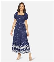 Women's Navy Floral Spot Print Shirred Bust Midi Dress Yumi New Look