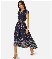 Women's Navy Butterfly Print Midi Dress Yumi New Look