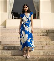 Women's Blue Floral Print Wrap Front Dress Yumi New Look