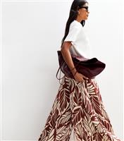 Women's Brown Leaf Print Palazzo Trousers New Look