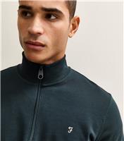 Men's Navy Quarter Zip Logo Embroidered Jumper Farah New Look