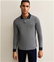 Men's Navy Contrast Trim Long Sleeve Polo Shirt Farah New Look