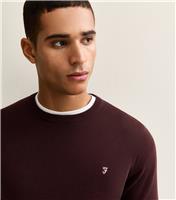 Men's Dark Burgundy Regular Fit Logo Embroidered Jumper Farah New Look