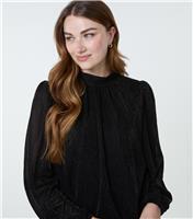 Women's Black Lurex Puffball Hem Top Blue Vanilla New Look
