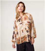 Women's Multi Colour Abstract Print Tie Neck Blouse Blue Vanilla New Look