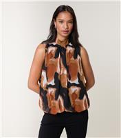 Women's Black Abstract Print High Neck Puffball Top Blue Vanilla New Look