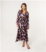 Women's Black Speckled Pattern Wrap Midi Dress Blue Vanilla New Look