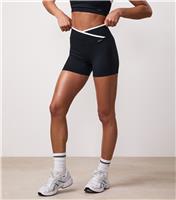 Women's Black Crossover Waist Contrast Trim Shorts Gym King New Look