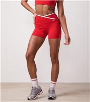 Women's Red Crossover Waist Contrast Trim Shorts Gym King New Look