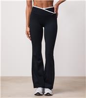 Women's Black Contrast Trim Flared Leggings Gym King New Look