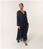 Women's Navy Metallic Wrap Maxi Dress Blue Vanilla New Look