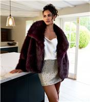 Women's Dark Burgundy Faux Fur Coat Blue Vanilla New Look