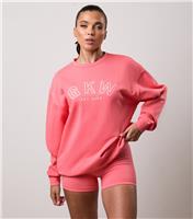 Women's Light Coral Logo Embroidered Oversized Crew Neck Sweatshirt Gym King New Look