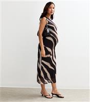 Women's Maternity Black Blur Stripe Print Mesh Midi Dress New Look