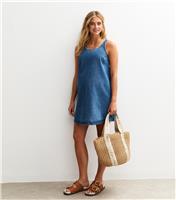 Women's Maternity Blue Denim Mini Pinafore Dress New Look