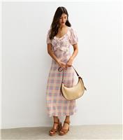 Women's Cream Check Print Ruffle Milkmaid Midi Dress New Look