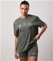 Women's Light Khaki Logo Embroidered Boyfriend Fit T-Shirt Gym King New Look