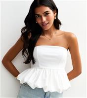 Women's White Bubble Hem Bandeau Top New Look