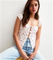 Women's White Textured Ditsy Print Tie Front Cami Top New Look