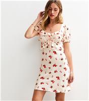 Women's Cream Rose Print Milkmaid Mini Dress New Look
