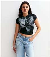 Women's Black Lily Graphic Print Baby Tee T-Shirt New Look