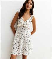 Women's White Polka Dot Print Frilly Trim Mini Dress New Look