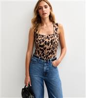 Women's Brown Leopard Print Square Neck Bodysuit New Look