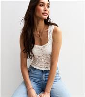 Women's Off White Semi Sheer Lace Textured Top New Look