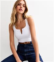 Women's White Slinky Jersey Notch Neckline Bodysuit New Look