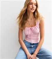 Women's Pink Tie Neck Cami Top New Look