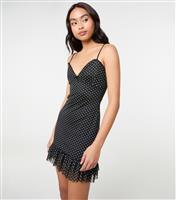 Women's Black Polka Dot Mesh Dress Pink Vanilla New Look