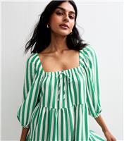 Women's Green Striped Tiered Smock Mini Dress New Look