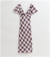 Women's Petite Off White Checked Lace Trim Midi Dress New Look
