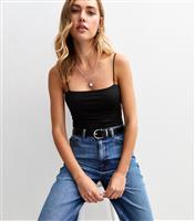 Women's Black Square Neck Slinky Jersey Bodysuit New Look