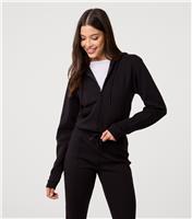 Women's Black Cropped Zip Up Hoodie Pink Vanilla New Look