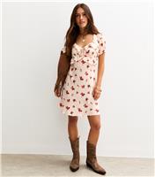 Women's Petite Cream Rose Print Milkmaid Mini Dress New Look