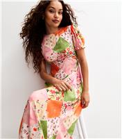 Women's Petite Orange Patchwork Print Midi Dress New Look