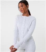 Women's Grey Ribbed Button Front Top Pink Vanilla New Look