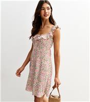 Women's Cream Floral Print Mini Dress New Look