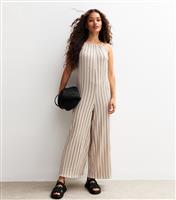 Women's Petite Off White Stripe Textured Jumpsuit New Look
