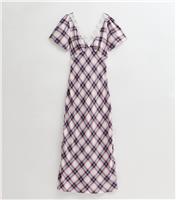Women's Tall Off White Checked Lace Trim Midi Dress New Look