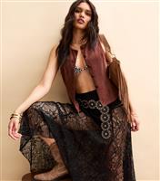 Women's Black Semi Sheer Floral Lace Midi Skirt New Look