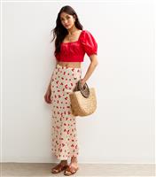 Women's White Tomato Print Bias Cut Midi Skirt New Look