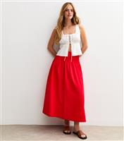 Women's Red Elasticated Waist Poplin Midi Skirt New Look