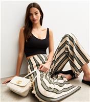 Women's Off White Wide Stripe Print Wide Leg Trousers New Look