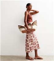 Women's Brown Hibiscus Print Midi Skirt New Look