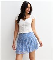 Women's Blue Floral Print Tiered Mini Skirt New Look