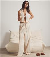 Women's Cream Stripe Print Wide Leg Trousers New Look