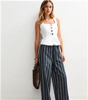 Women's Navy Stripe Print Wide Leg Trousers New Look